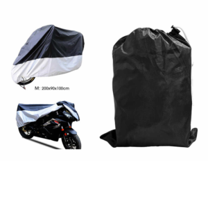 Chaqueta de moto 190T negra en la parte superior y plateada en la inferior, talla M, 200 x 90 x 100 cm, con orificio para cerradura antirrobo de aluminio.