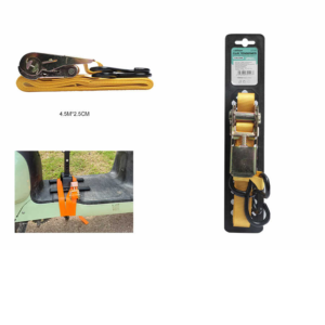 Correa tensora C24081 (tensor de trinquete de 1 pulgada, 4,5 m x 2,5 cm, cuerda de 15 g, gancho en forma de S, carga de 250 kg)