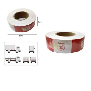 Tiras reflectantes de 5 cm x 45 m, pegamento común 3C, rojo y blanco.